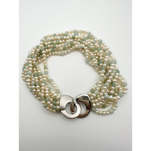 9 strand freshwater Pearl gemstone beaded bracelet 9” - Picture 3 of 7